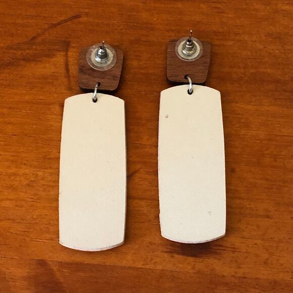 Hello Happiness Designs Fall Floral Wood Stud with Cork Leather Dangle Earrings - Picture 5 of 5